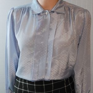 Vintage 80s Ice Blue Puff Sleeve Flowy Blouse Medium